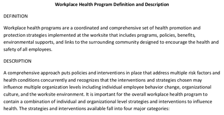 Definición y descripción del programa de salud en el lugar de trabajo